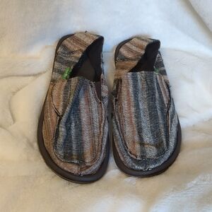 Sanuk Brown and Gray Slip-On Loafers Comfortable Design